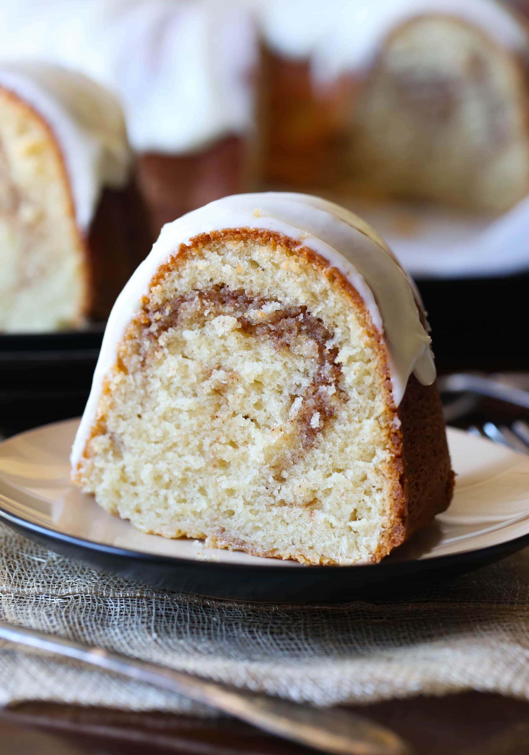 This Cinnamon Roll Pound Cake is incredibly buttery, sweet and swirled with cinnamon. The texture is soft and moist. Perfection!