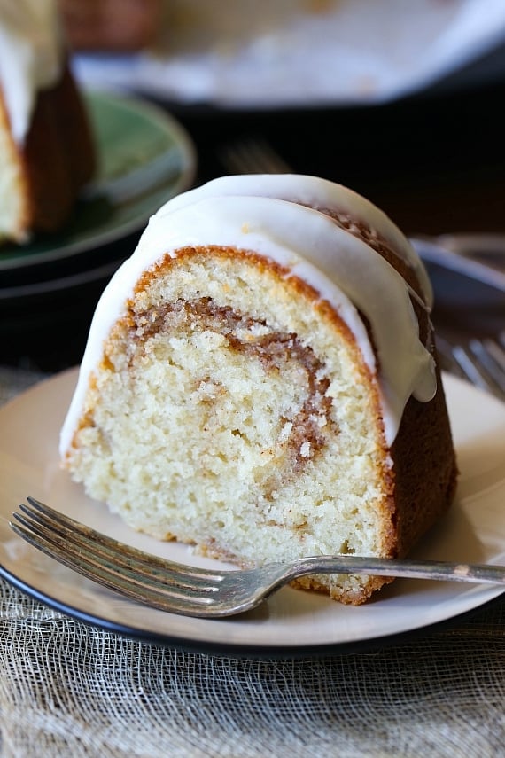 This Cinnamon Roll Pound Cake is incredibly buttery, sweet and swirled with cinnamon. The texture is soft and moist. Perfection!