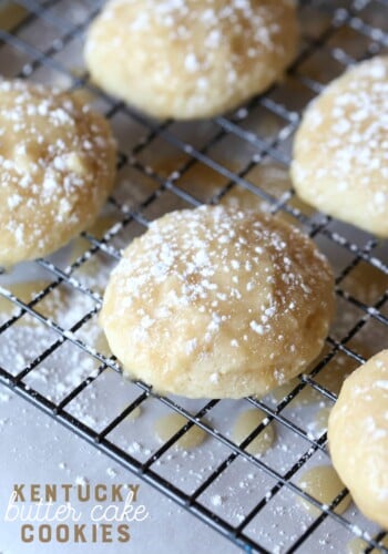 These Kentucky Butter Cake Cookies are a fun spin on my SUPER popular recipe for Kentucky Butter Cake. They're soft, buttery, glazed and just like little bites of delicious cake!