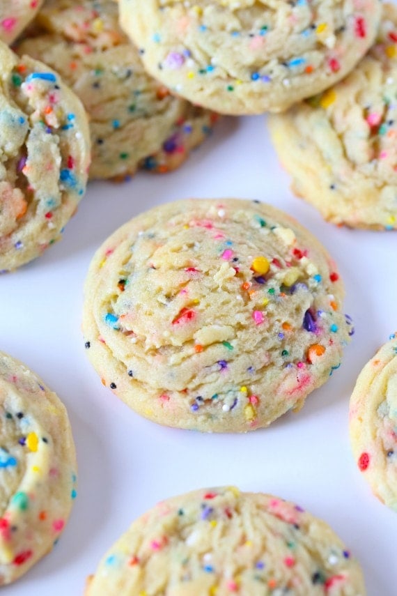 These SUPER SOFT Sprinkle Pudding cookies are so so easy and loaded with vanilla flavor!