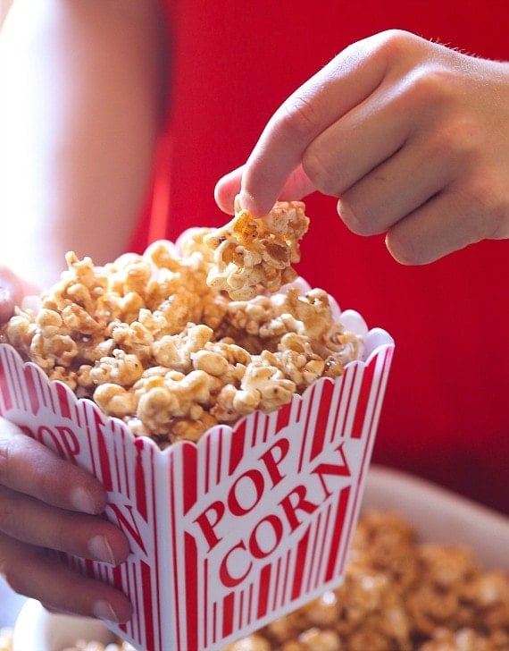 This Pumpkin Pie Spice Caramel Corn is crazy addictive....crunchy, sweet and seasoned with the perfect amount of Pumpkin Pie Spice and salt. Your fall snack for sure!