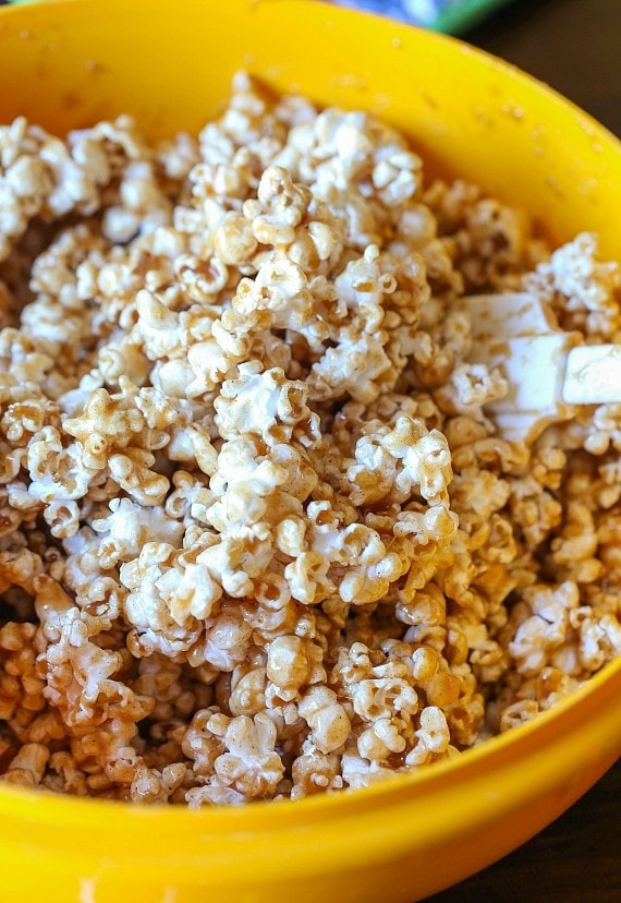 This Pumpkin Pie Spice Caramel Corn is crazy addictive....crunchy, sweet and seasoned with the perfect amount of Pumpkin Pie Spice and salt. Your fall snack for sure!