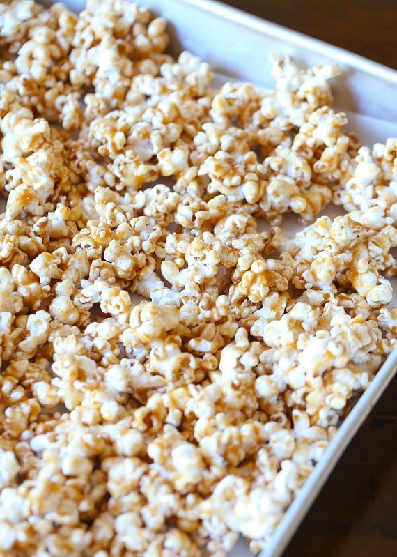 This Pumpkin Pie Spice Caramel Corn is crazy addictive....crunchy, sweet and seasoned with the perfect amount of Pumpkin Pie Spice and salt. Your fall snack for sure!