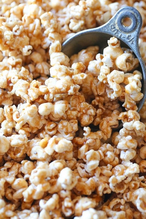 This Pumpkin Pie Spice Caramel Corn is crazy addictive....crunchy, sweet and seasoned with the perfect amount of Pumpkin Pie Spice and salt. Your fall snack for sure!