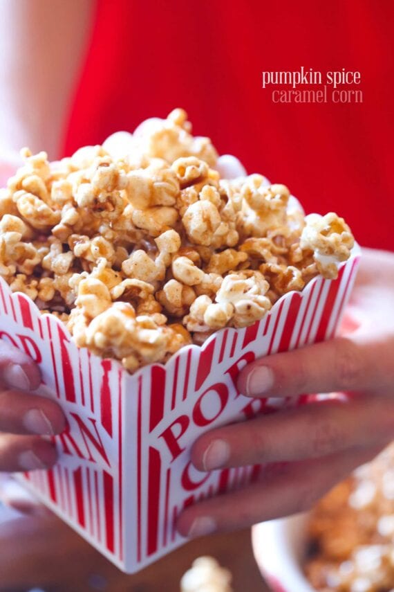 This Pumpkin Pie Spice Caramel Corn is crazy addictive....crunchy, sweet and seasoned with the perfect amount of Pumpkin Pie Spice and salt. Your fall snack for sure!