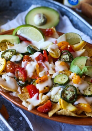 Roasted Veggie Nachos! Super Easy and perfect for Meatless Monday or a football game!