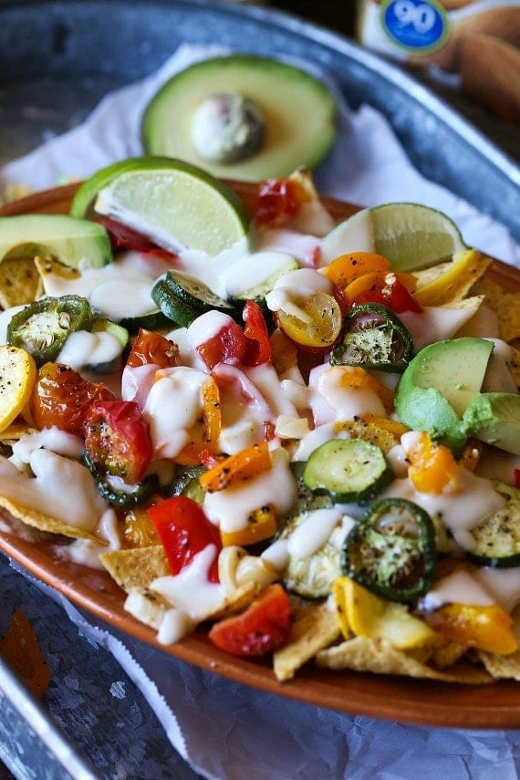 Roasted Veggie Nachos! Super Easy and perfect for Meatless Monday or a football game!