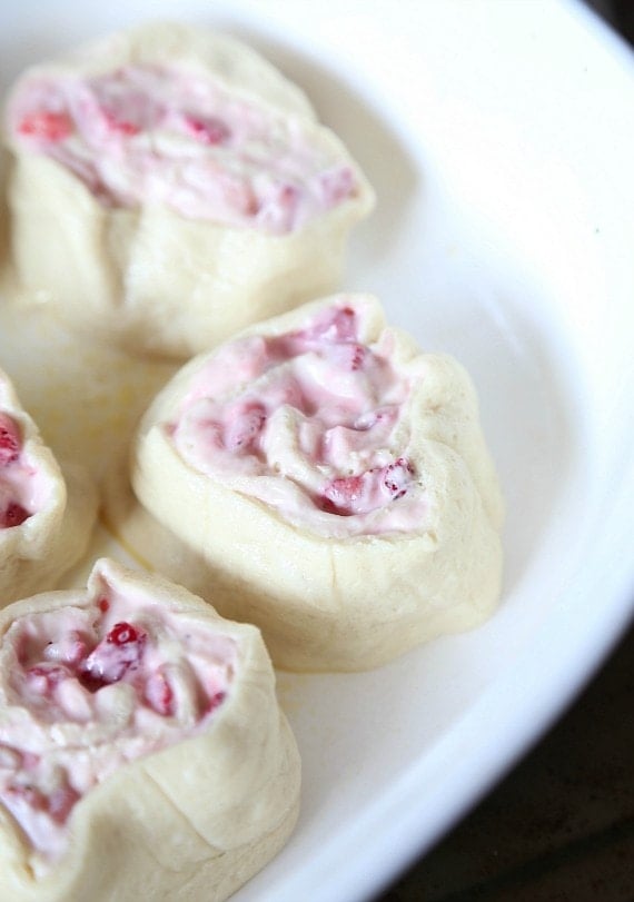 These Strawberry Sweet Cream Rolls are soft, gooey and loaded with strawberries!