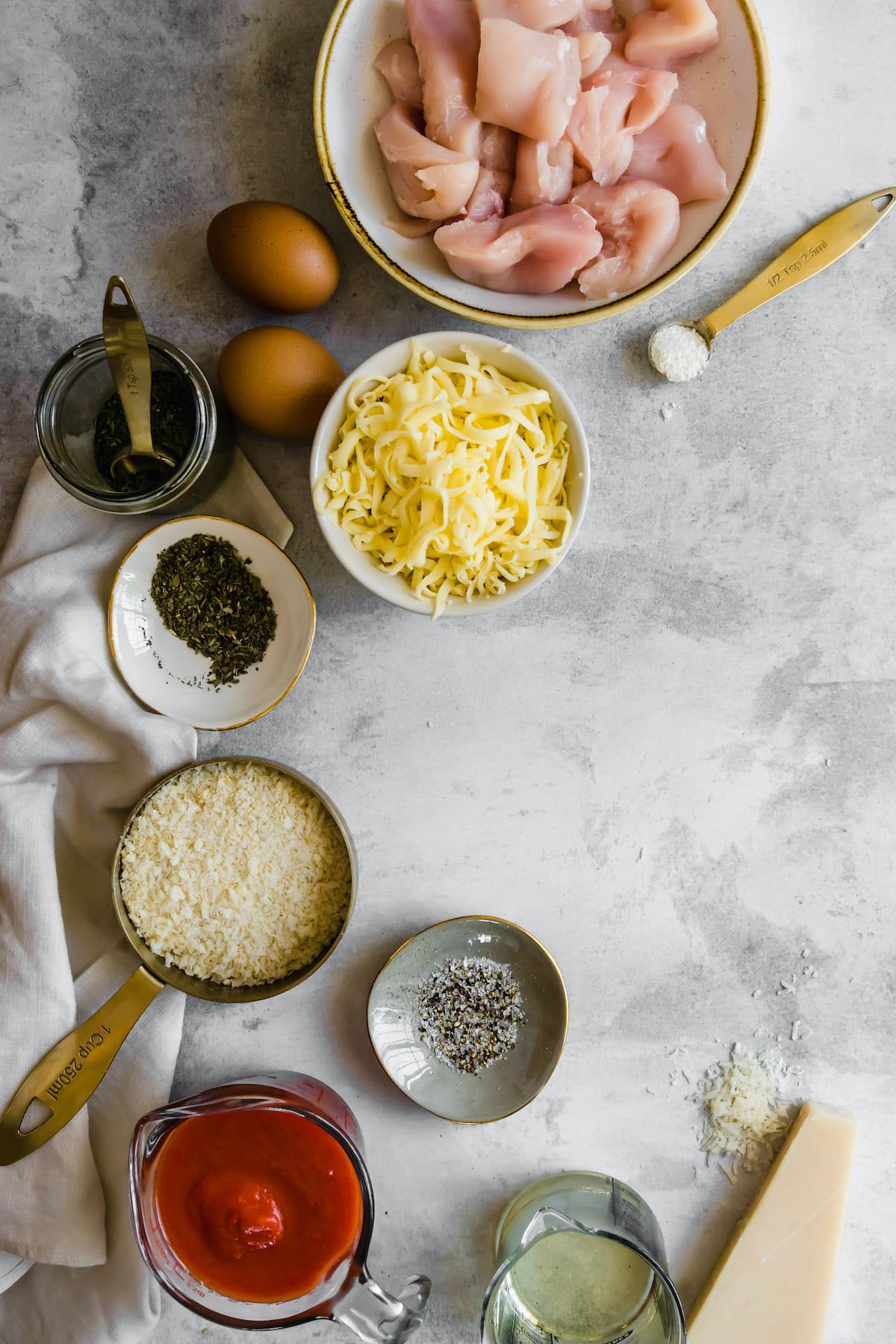 Ingredients for chicken parmesan.