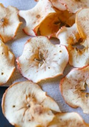 Overhead view of baked apple chips