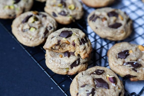 Chocolate Chunk Pistachio Cookies...browned butter, dark chocolate chunks and salty pistachios make these cookies irresistible.