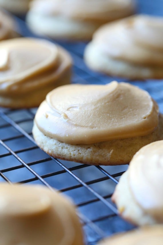 Super Soft Banana Cookies with Salted Caramel Frosting... these are OUTSTANDING!