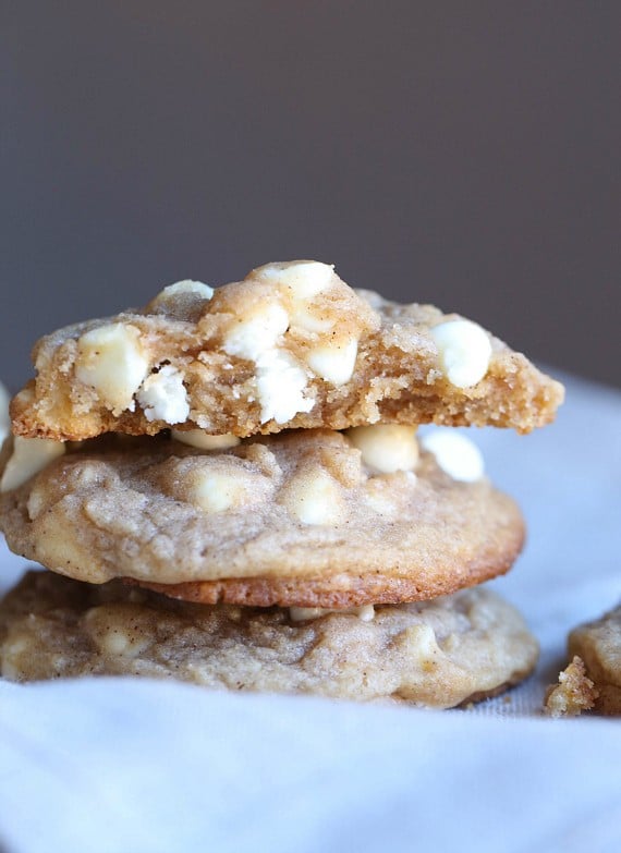 Soft Brown Sugar Cinnamon Cookies with white chocolate chips are so over the top delicious, they're guaranteed to be your new favorite!