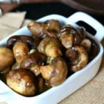 Slow Cooker garlic ranch mushrooms in a casserole dish