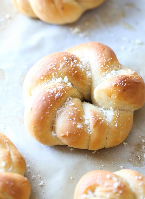 Warm Homemade Perfect Garlic Knots with a little sprinkle of Parmesan Cheese!