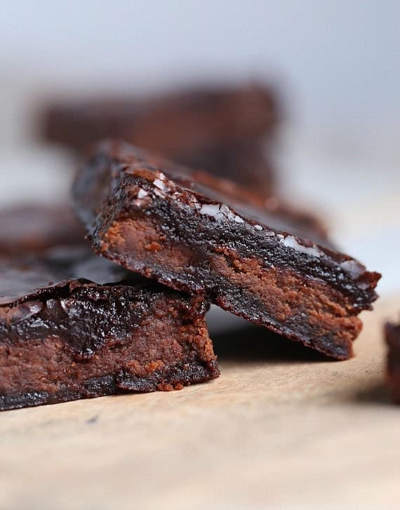 Nutella brownies stacked on top of each other.