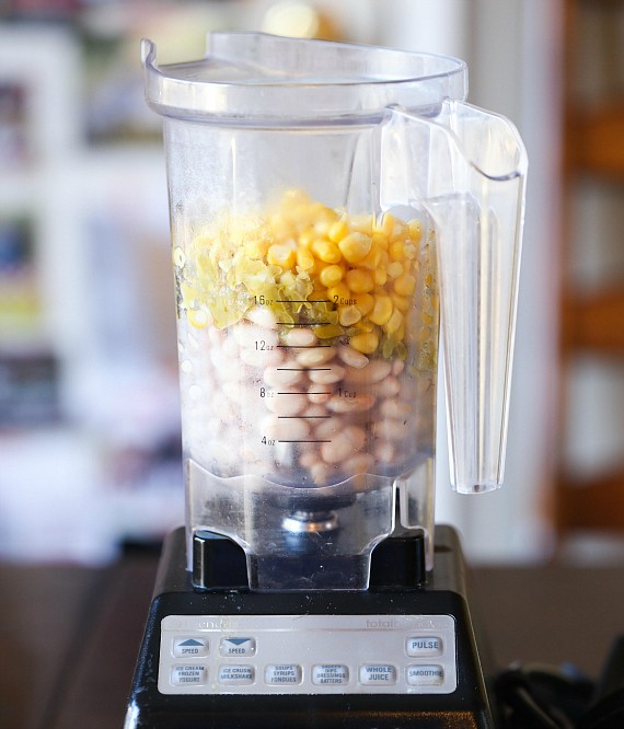 Chili ingredients in a blender.