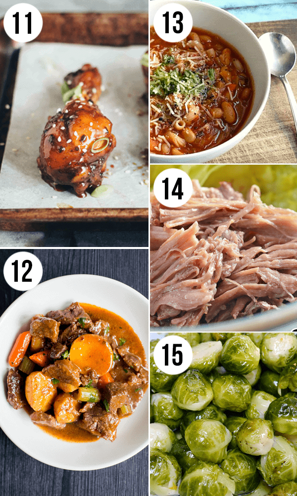 Photo collage of assorted Instant Pot recipes.