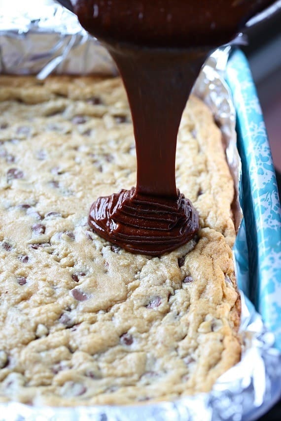 Topping chocolate chip cookie bars with a thick layer of brownie batter!