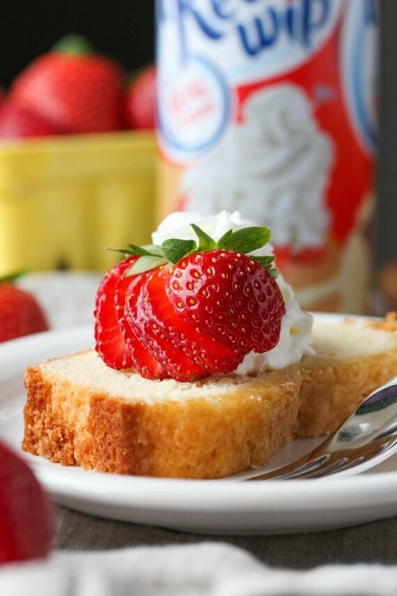 This tender and dense pound cake is made with whipped cream right in the batter!