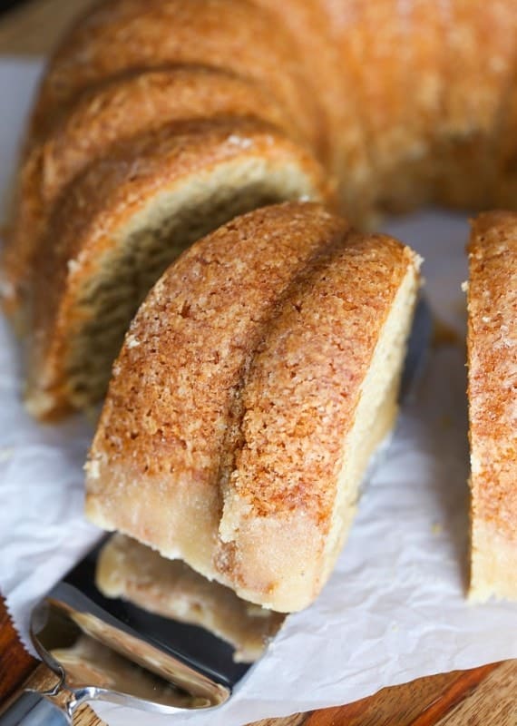 Bailey's Butter Cake is dense and perfect, topped with a glaze icing made with Bailey's Irish Cream!