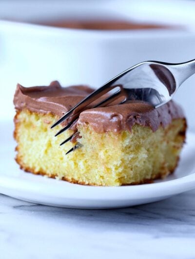 easy sour cream cake with creamy chocolate frosting