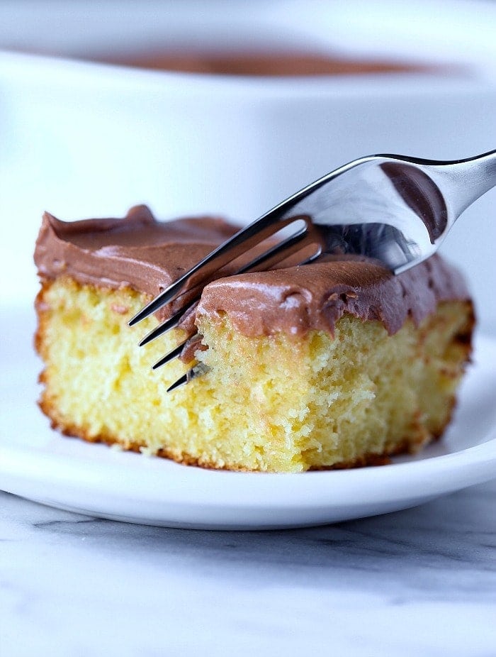 Easy Sour Cream Cake with Creamy Chocolate Frosting - Cookies and Cups