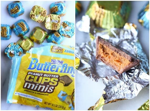 Photo collage of Butterfinger candies.