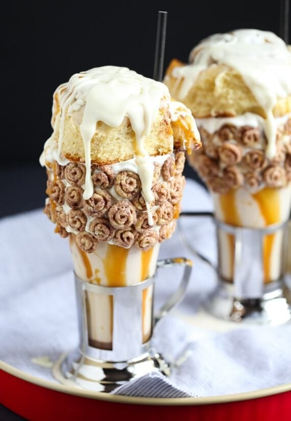 Cinnamon Roll Milkshakes ala Black Tap! CRAZY over the top, but totally delicious!