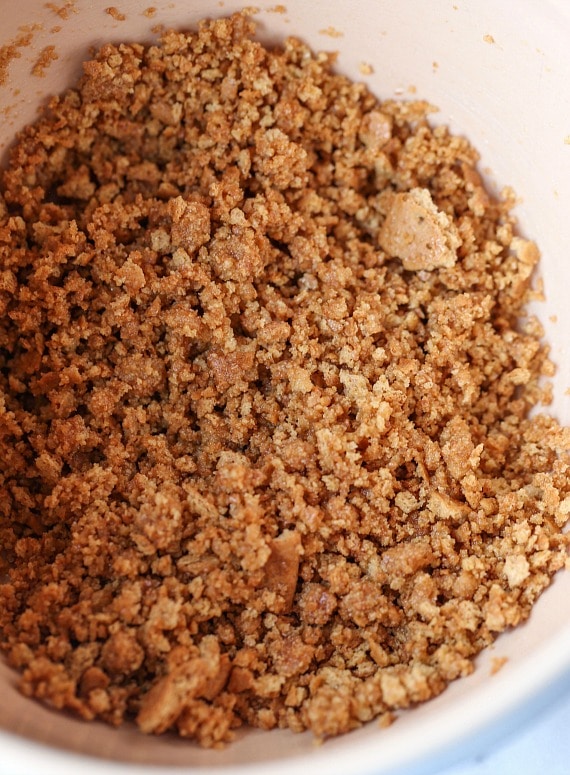 Crushed Graham cracker crumbs in a bowl.