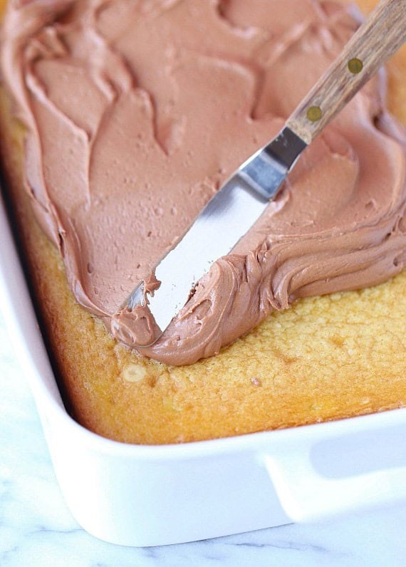 The easiest and creamirst chocolate frosting ever! I use it to top my Simple Sour Cream Cake!