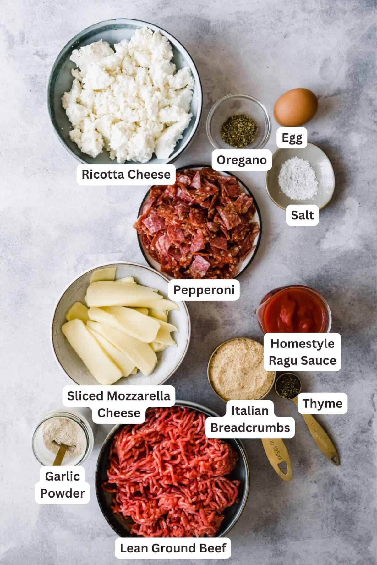 Ingredients for Pizza Meatloaf.