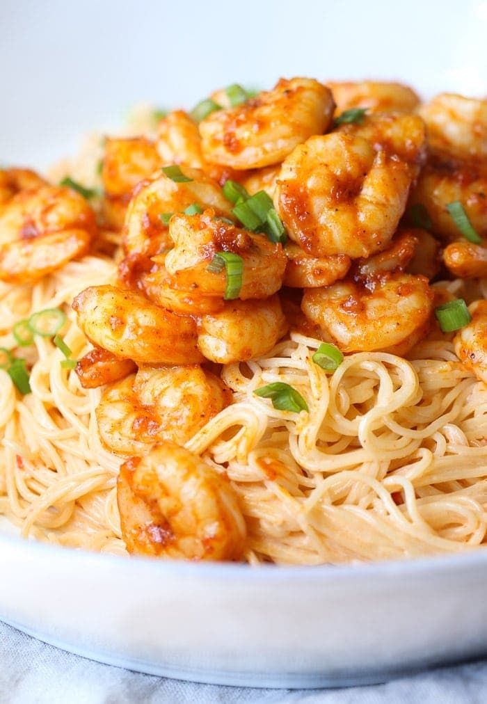 Skinny Bang Bang Shrimp Pasta | Cookies and Cups