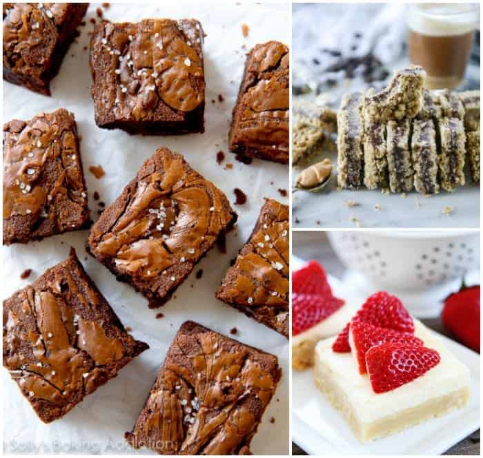 A Collage Containing Images of Brownies, Oat Squares and Strawberry Dessert Bars