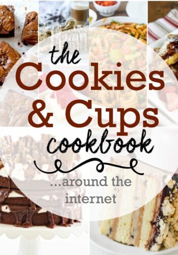 A Collage of Images of Different DIshes Behind Text Advertising the Cookies & Cups Cookbook