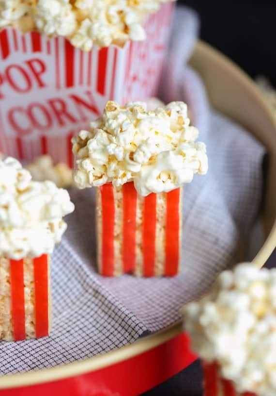 Krispie Treat Popcorns... a simple treat that would be adorable for a movie party!