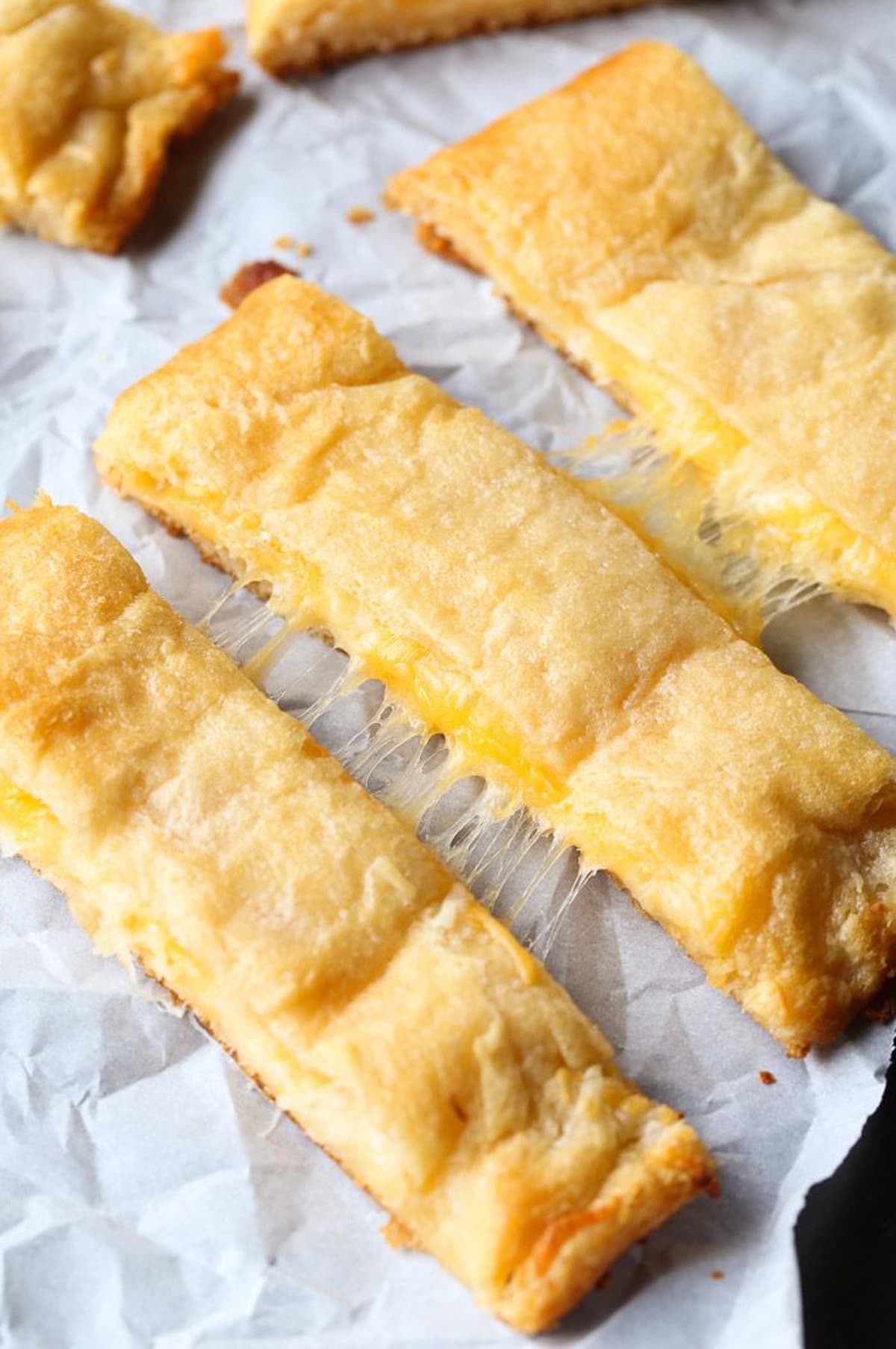 Cheesy Breadsticks with a cheese pull