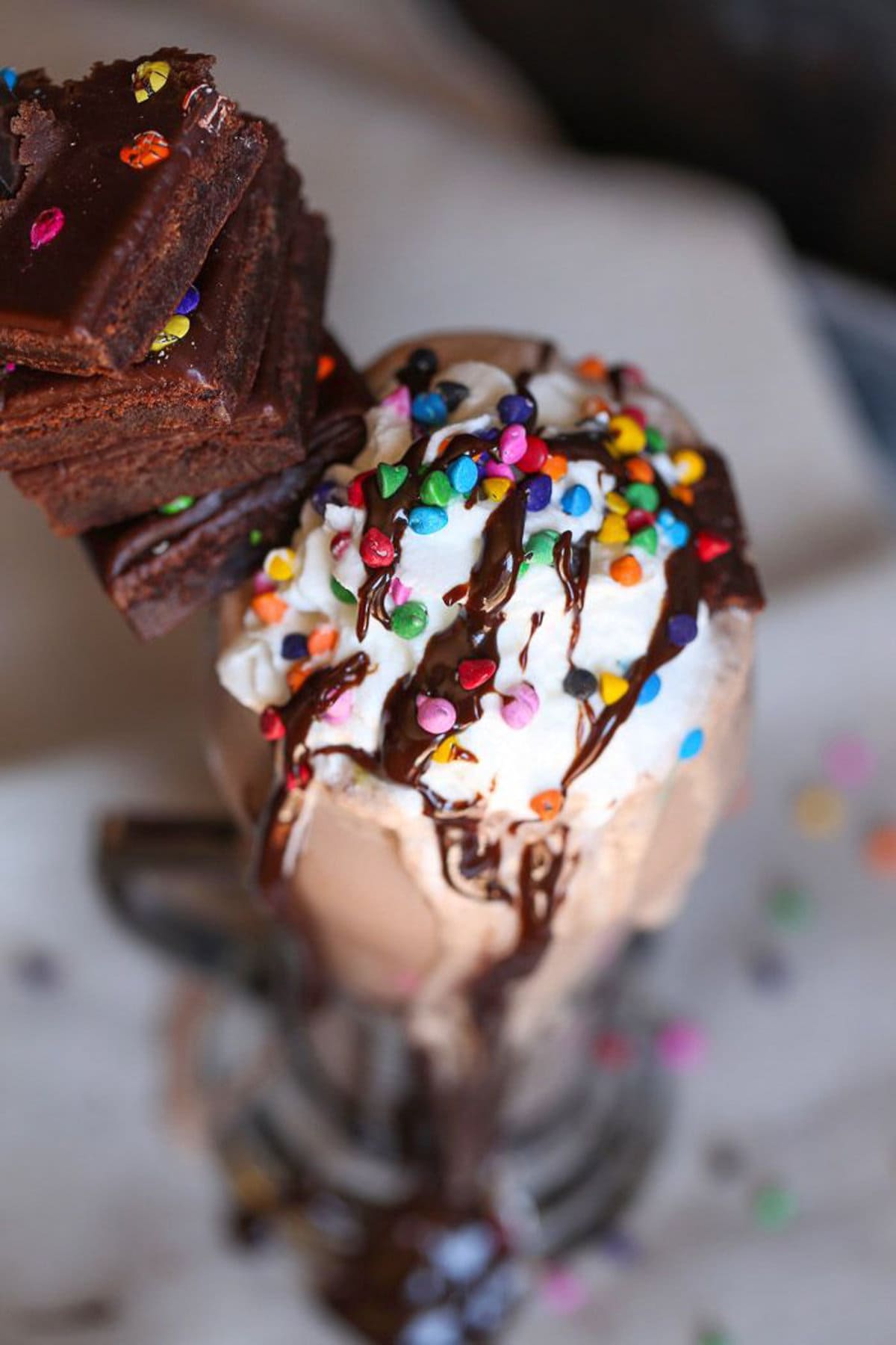 Rainbow Brownie Shake from the top