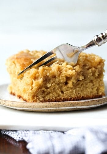 Brown Sugar Crumb Cake with a fork taking a bite