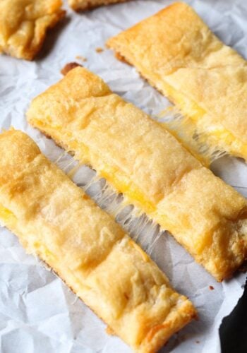 Cheesy Breadsticks on a baking sheet