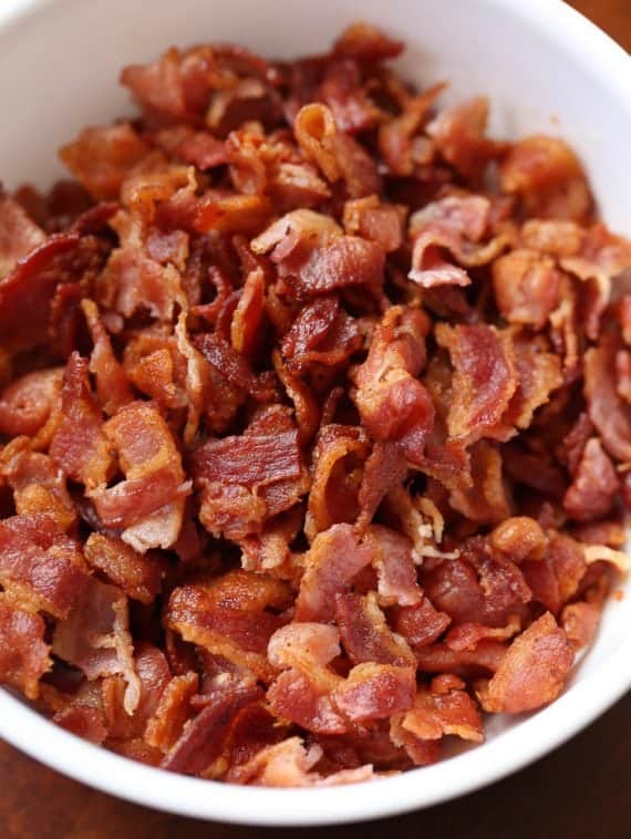 Crumbled bacon in a bowl
