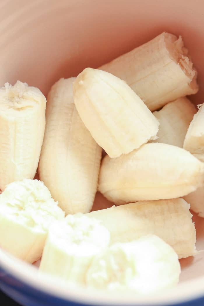 Ripe bananas ready to be mashed for flourless banana oatmeal cookies.