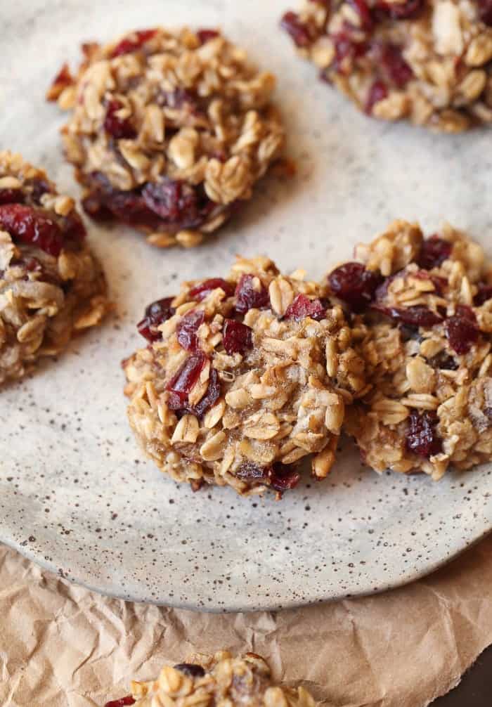 An assortment of Banana Oatmeal Cookies on a plate.