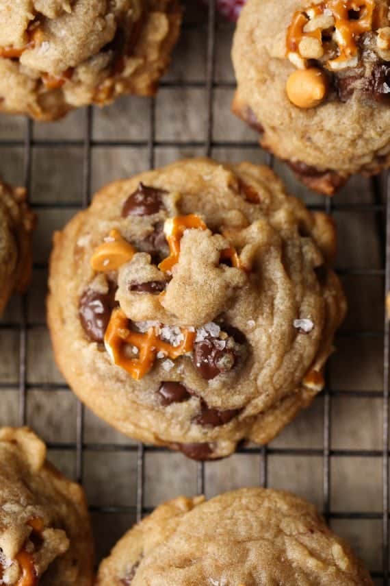 Sea Salt Butterscotch Pretzel Cookies are my new salty/sweet obsession! Browned Butter adds depth to the flavor while the butterscotch and chocolate chips keep things perfectly sweet!