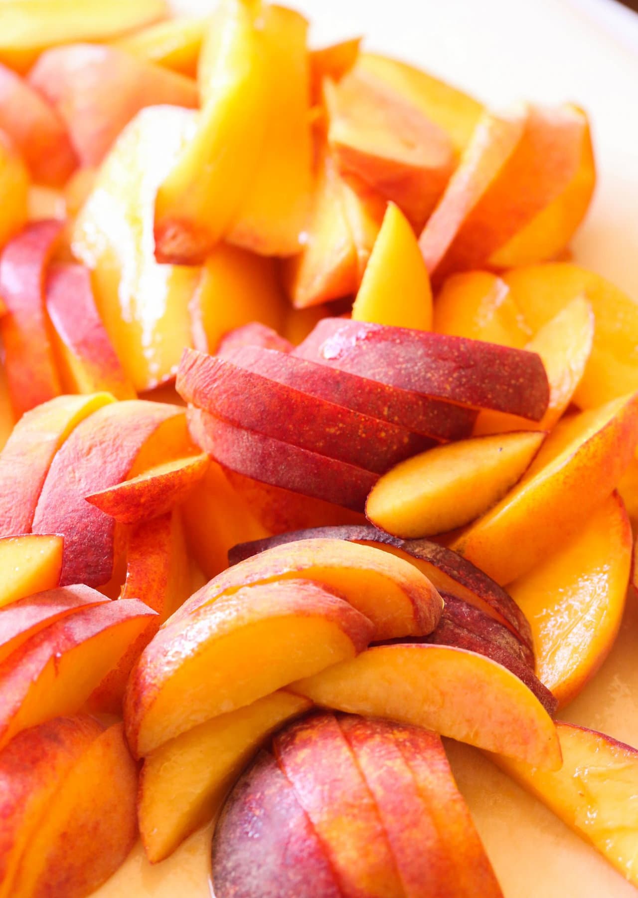 Peaches sliced and served