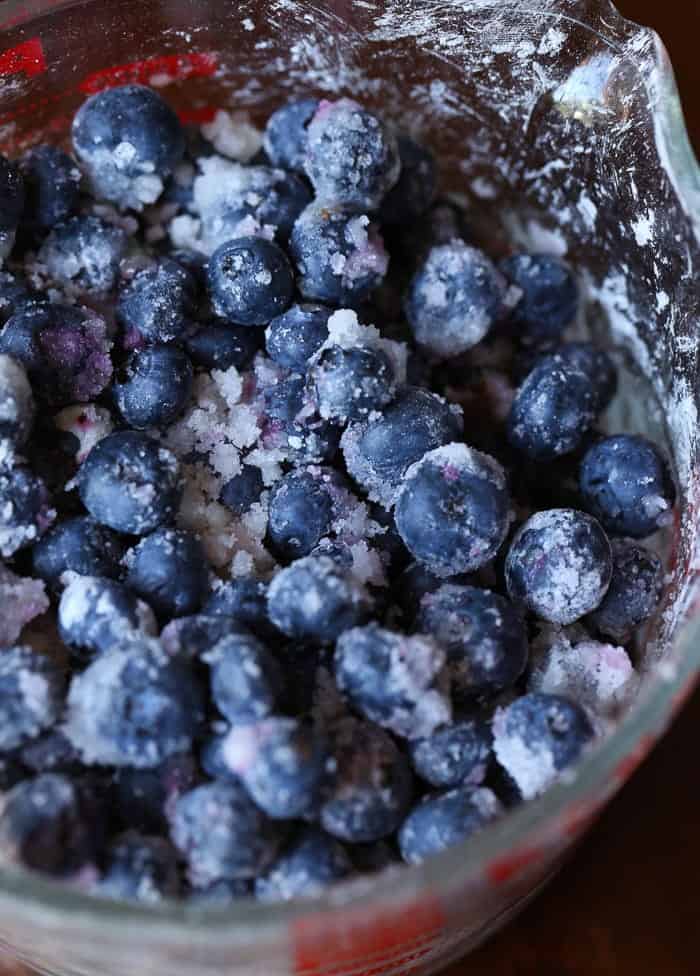 Sugar-coated fresh blueberries for blueberry crumble bars