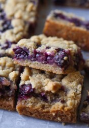 Blueberry Crumb Bars cut and stacked