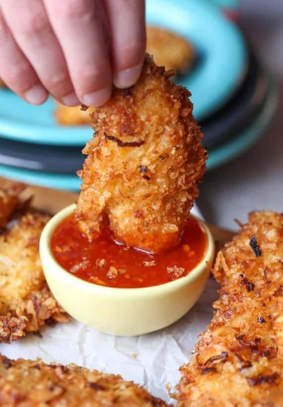 Image of Crispy Coconut Chicken Strips with Sweet Chili Dipping Sauce