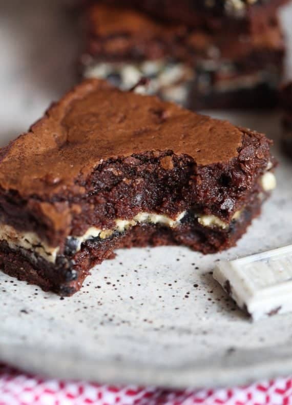 Cookies and Cream Stuffed Brownies are soft and loaded with cookies and cream