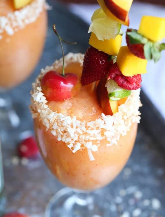 Frozen White Sangria made with Barefoot Sauvingnon Blanc! Such a fun party drink!